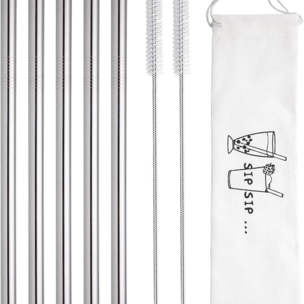5 Pcs 10" Reusable Bubble Tea & Smoothie Straws, Stainless Steel, Angled Tips, 0 - Picture 3 of 7